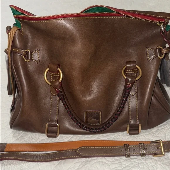 Dooney & Bourke Brown Leather Shoulder Bag with Red Accents